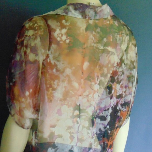 Haute Hippie Sheer Silk Water Color Floral Oversized Tunic Popover Top Small - Picture 5 of 6